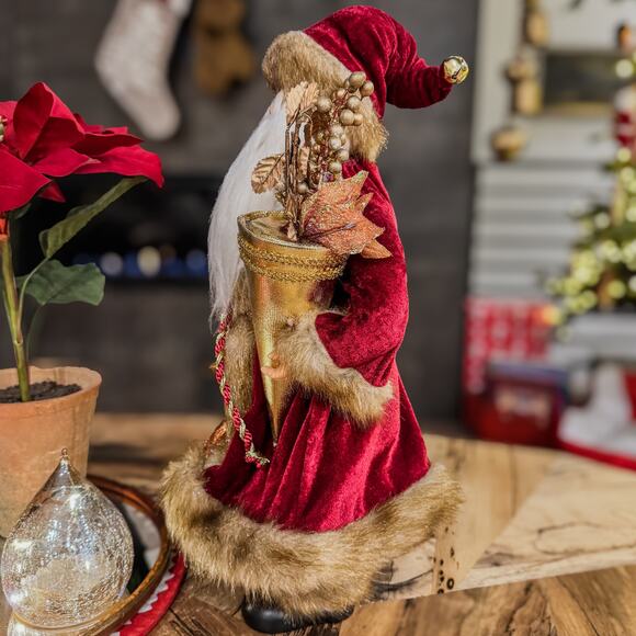 Red & Gold Porcelain Santa Christmas Tabletop Decor French Horn Cornucopia, 18"H - Picture 7 of 12